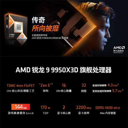 ASUS Ryzen 9950X3D/9800X3D host RTX5070Ti/5080/5090 host Thousand-frame e-sports rog family bucket host game desktop assembly computer complete machine Ryzen 9 9950X3D+RTX5080丨Configuration six