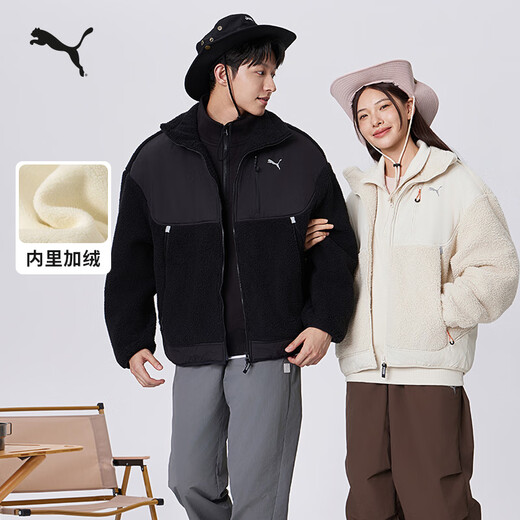 PUMA thickened and warm imitation sherpa jacket for men and women, couple style winter stand-up collar jacket top 629733 black-01 XL (185/104A)