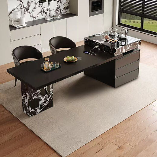 Pupan's new high-end Italian-style island dining table with wood grain integrated household retractable slate modern multi-functional kitchen guide table. Total length 1.95-2.4 meters 80*80 dominant rail socket basic slate flat island table