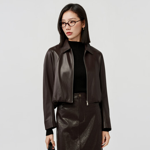 VIEA.ING shopping mall same style leather jacket for women 2025 autumn and winter return to the countryside Maillard brown top dark brown S