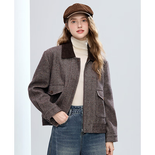 Betu Women's 2025 Winter New Short Jacket High-Quality Winter Barn Style Sheep Wool Jacket Women 2511T30 Mocha Color XS