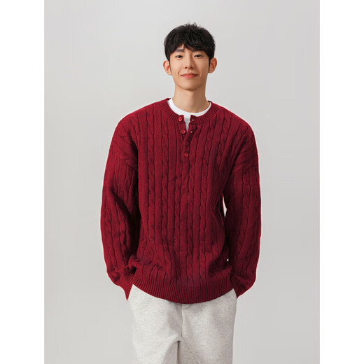 Xianshengyi Gray Thick Thread Henry Collar Sweater Men's Autumn and Winter New Lazy Twist Knitted Sweater American Men's Bottoming Gray M