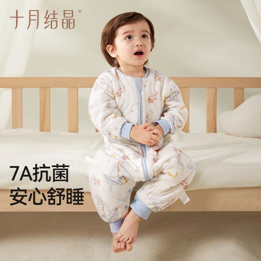 October Crystal Baby Split Leg Sleeping Bag Thick Padded Sleeping Bag Infant and Toddler Pure Cotton Constant Temperature Anti-jump and Anti-Kick Quilt Whale Lan Yunmeng 110