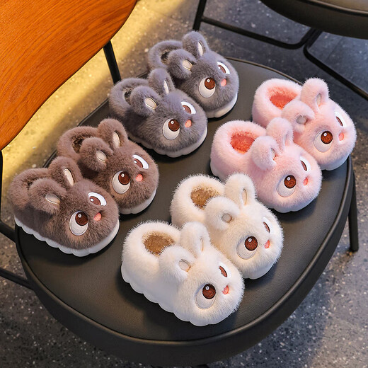 Children's cotton slippers for boys and girls in winter, indoor home non-slip thermal bag with plush cotton shoes for children, dark brown slippers 12 24/25 size (shoe length 15CM suitable for feet 14