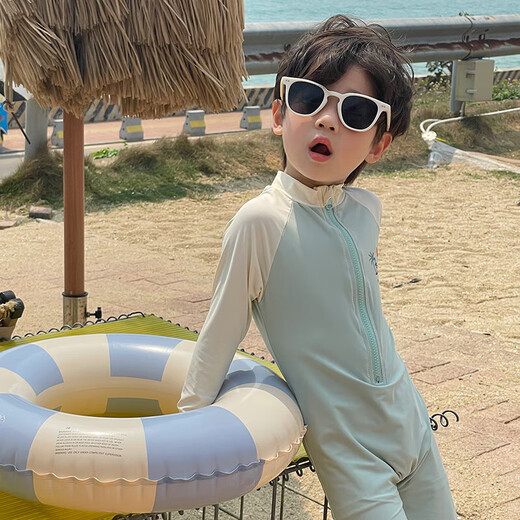 Zailu children's swimsuit for boys and girls 2025 new one-piece long-sleeved sun protection quick-drying dry swimsuit for baby beach vacation travel Dinosaur 90 recommended height 75-85CM
