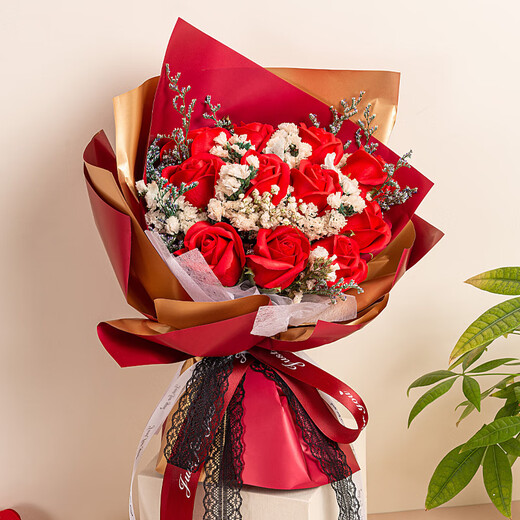 Huayuehui 11 red rose bouquet birthday gift for women eternal soap flower same city delivery girlfriend best friend wedding gift