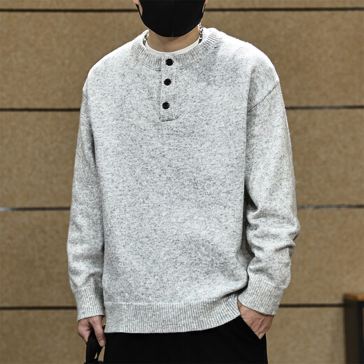 Fat Brother American Simple Henry Collar Sweater Men's Autumn and Winter Loose Lazy Warm Jacket Half-Open Knitted Sweater Top Apricot M Weight 100-130Jin Jin is equal to 0.5 kg