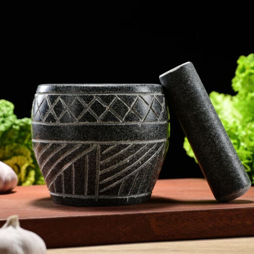 Yongxia hand-made natural garlic pounder stone mortar household garlic mortar pound medicine jar hand-cut whole stone polishing garlic peeling garlic grinder handmade bluestone carving with lid
