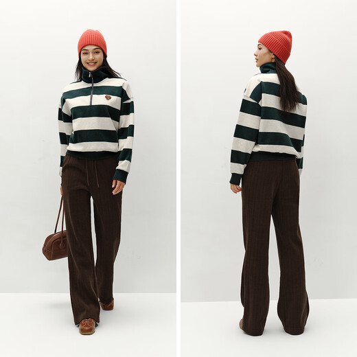 Semir sweatshirt women's winter half-zip stand collar puppy oversize striped fleece pullover layered 101724116003