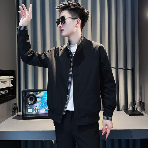 Jason's fake two-piece jacket men's autumn and winter cotton-padded handsome trendy top 2025 new high-end men's stand-up collar jacket JK215 black (regular style) XL (130-145Jin Jin equals 0.5 kg)