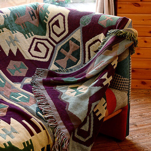 Yusenyi customized American country style single and double sofa towel cover full cover European style personalized retro geometric living room carpet double-sided cotton vintage impression 90*90cm