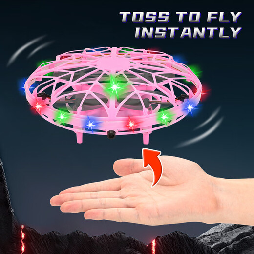 Neues intelligentes UFO-Flugzeug mit fliegender Untertasse, Induktionsflugzeug, gestengesteuertes vierachsiges Drohnen-Kinderspielzeugflugzeug, cyanfarbenes UFO + Fernbedienung + Uhrenfernbedienung (coole Lichter)