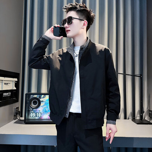 Jason's fake two-piece jacket men's autumn and winter cotton-padded handsome trendy top 2025 new high-end men's stand-up collar jacket JK215 black (regular style) XL (130-145Jin Jin equals 0.5 kg)