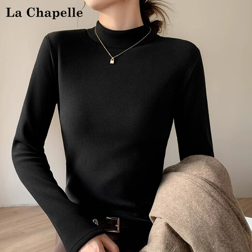 La Chapelle velvet half turtleneck cashmere bottoming shirt for women winter thickened silk thermal top with long sleeves inside white L