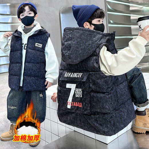 Katu Blue Cat Boys Cotton Vest Autumn and Winter Thickened 2025 New Large Children's Vest Jacket Winter Children's Warm Vest Outer Wear 2302 Model Black 140