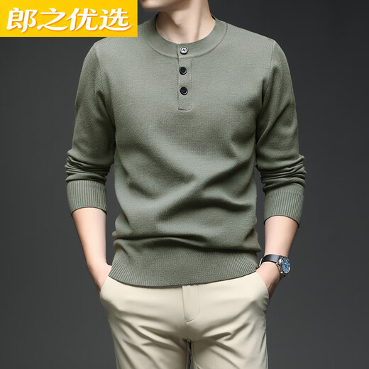 丨Lilang丨Men's cashmere sweater Henry collar cardigan autumn and winter thickened casual men's round neck sweater woolen sweater black M 165 (100-120Jin Jin equals 0.5 kg)