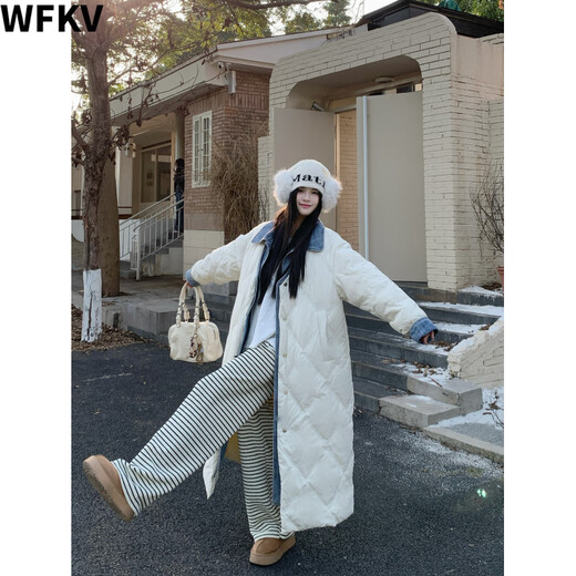 WFKV large size women's clothing for fat girls in winter fake two-piece denim splicing fashionable loose thickened warm loose long cotton clothes black 3XL 160-180Jin Jin is equal to 0.5 kg