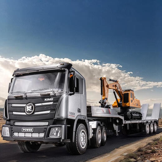 Zhouke 25 semi-remorque voiture électrique pour enfants grande remorque télécommandée camion de transport à plat véhicule d'ingénierie garçon chargeant 60 cm version en alliage moyen tablette télécommandée à 9 fonctions jeu de piles rechargeables