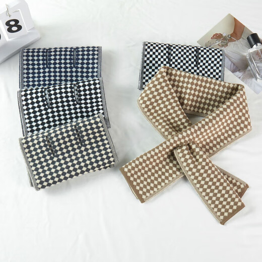 Autumn and winter new style neck scarf, monochrome houndstooth scarf, casual warm knitted cross scarf, short men's and women's scarf, small houndstooth scarf, black