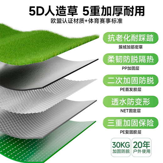 Simulated lawn, fake turf, artificial turf carpet, outdoor lawn mat, football field balcony landscaping, balcony landscaping, 5D black back, 2cm double-layer grid, extra dense spring grass, 1 meter wide*6 meters long