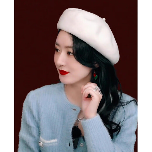 Maichaoshang beret for women spring and autumn 2025 new Korean fashion versatile milk white beret for women autumn and winter warm wool M (56-58cm)/black M (56-58cm)