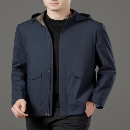 Lilan 2025 Spring and Autumn New Jacket Middle-aged Men's Business Casual Hooded Fashion Jacket Men's Jacket Stand Collar Blue 3XL 190/104
