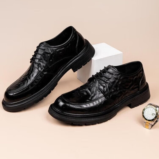 XO leather shoes for men, first-layer cowhide, 2025 autumn and winter formal business derby shoes, lace-up suit shoes, men's shoes, black 42