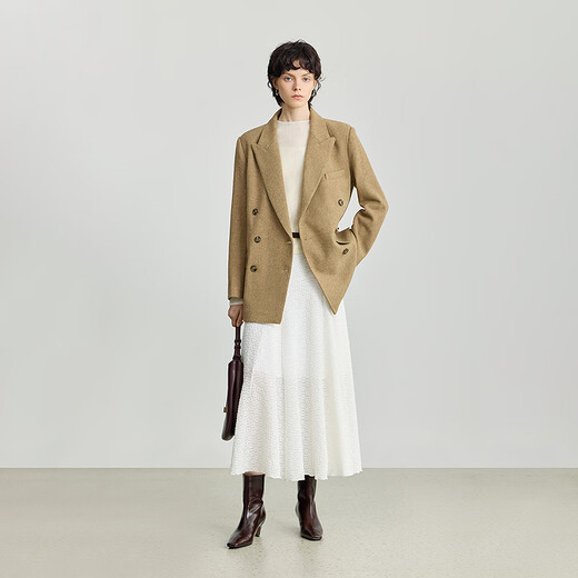 LILY2025 new winter women's wool blended thickened retro temperament commuting casual high-end suit jacket 227 rock yellow S