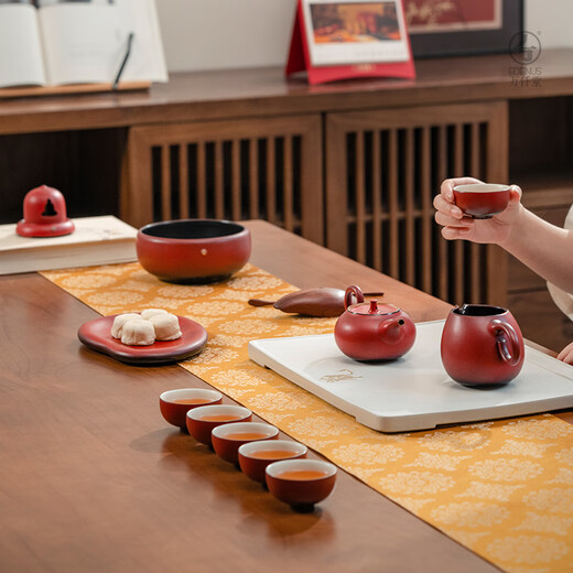 Wanqiantang (Edenus) high-end tea set set home living room tea set full set gift gift box grand exhibition complete set lacquer red glaze