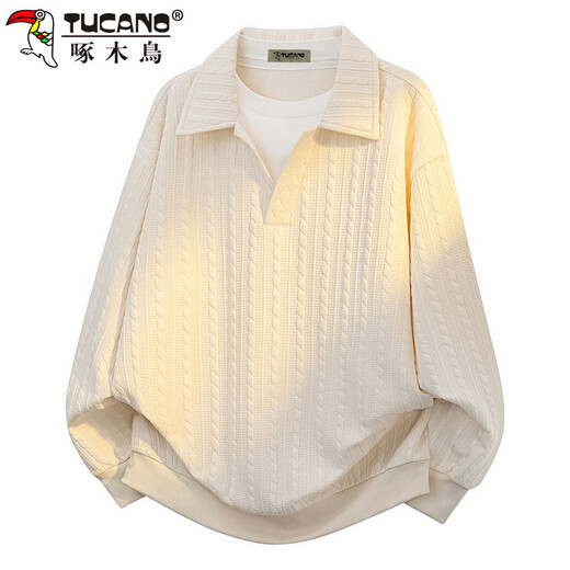 Woodpecker (TUCANO) sweatshirt men's autumn and winter lapel loose long-sleeved T-shirt fake two-piece pullover polo bottoming shirt jacket gray XL