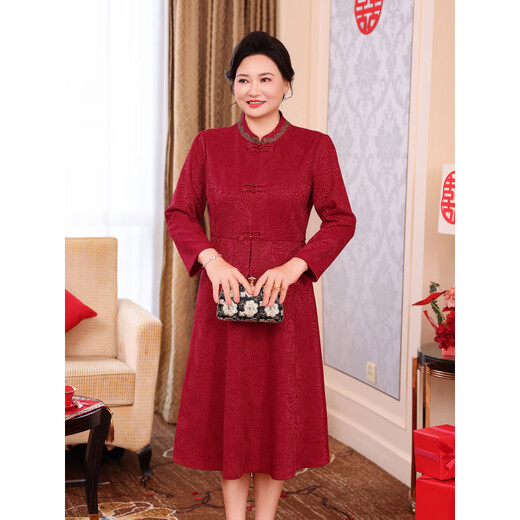 Saiman Diexi grandma's extra large size dress spring and autumn October wedding dress mother's dress engagement party dress light luxury and western style dress maroon XL 115-135Jin Jin is equal to 0.5 kg