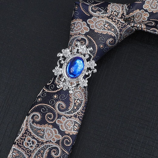 Huansen Clip de col en strass pour hommes haut de gamme, costume rétro, cerceau de cravate décontracté, chemise d'affaires, boucle de cravate ovale en or champagne, cerceau de cravate avec pierres précieuses + noix de cajou rouges et bleues faites à la main