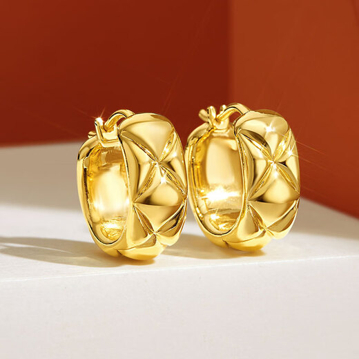 Meluxe 18K gold rhombus earrings, simple and fashionable plain gold earrings gift, high-end gift for wife on her birthday, about 1.1g