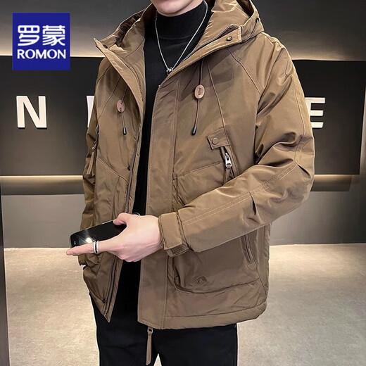 ROMON work jacket men's spring and autumn 2025 new trendy brand loose pocket zipper design assault spring jacket men's brown jacket XL 130-150Jin Jin equals 0.5 kg