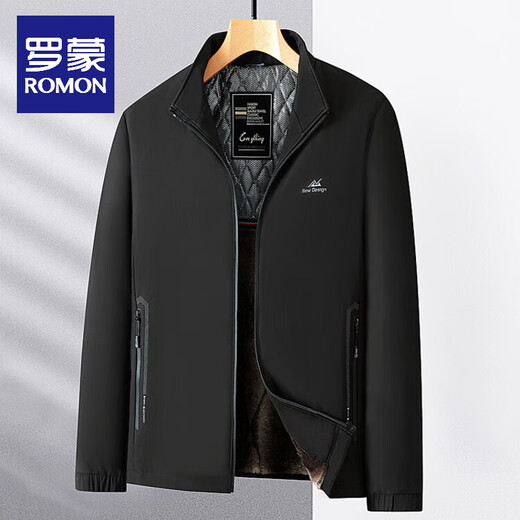 ROMON high-end jacket men's autumn and winter new style men's velvet thickened warm middle-aged and elderly dad's father's cotton jacket black velvet thickened HLTN9488 XL 115-130Jin Jin equals 0.5 kg