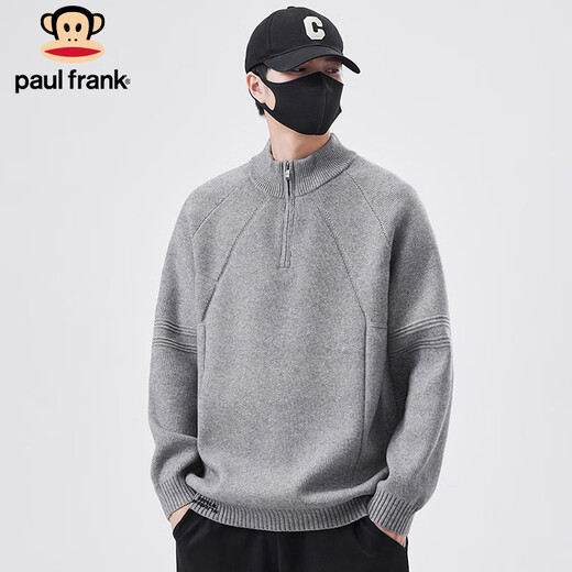 Paul Frank sweater men's autumn and winter half turtleneck zipper sweater men's warm loose sweater jacket gray XL