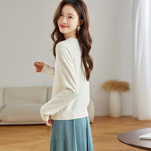 Shexi (Srcr) 100% cashmere short pullover cashmere sweater for women autumn and winter fake button outer knitted base sweater