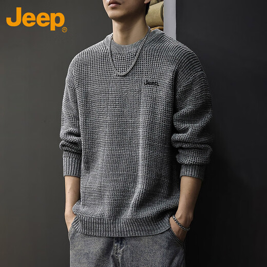 JEEP Jeep sweater men's winter high-end warm sweater men's inner layering shirt men's floral brown XL