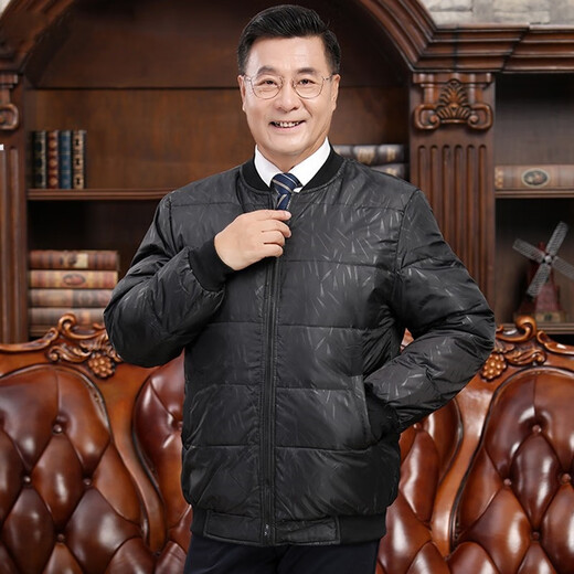 Duck Fashion Middle-aged and Elderly Down Jackets Men's Winter New Thickened Dad Clothing Business Casual Removable Liner Jacket Black Fox Fur Collar M Recommended 100-120 Jin Jin equals 0.5 kg