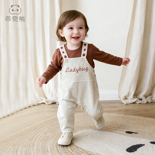 Guiqi Xiong Autumn and Winter Baby Children's Outdoor Corduroy Warm Overalls for Male and Female Baby Pure Cotton One-piece Long Pants Gray Khaki 80