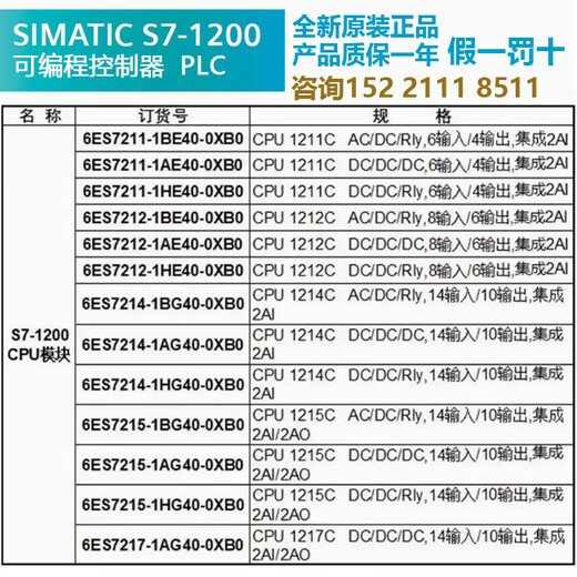 Siemens PLC module CPU1211C/1212C/1214C/1215C/1217C/DCDCDC 6ES7214-1AG40-0XB0