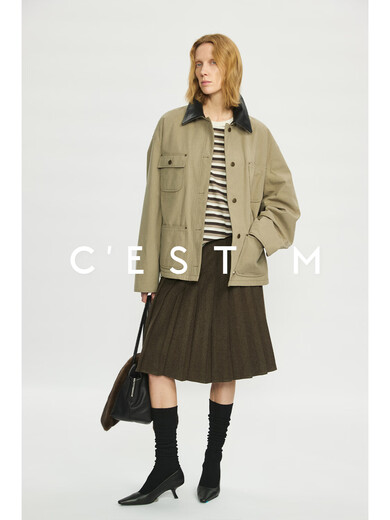 C EST M丨M1U style show intellectual style Exquisite and elegant wool pleated midi skirt & bud shorts Cuban brown green (shorts) S Ready in stock