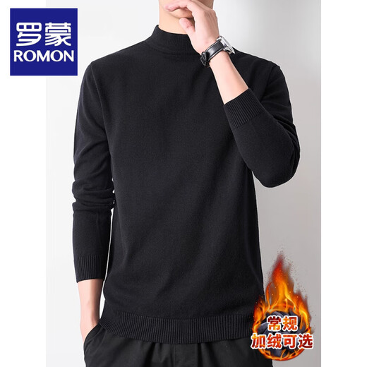 ROMON Men's half turtleneck pullover men's autumn and winter style regular black inner mid-collar knitted bottoming sweater high collar dark gray R warm plus velvet 2XL recommended 145-165Jin Jin equals 0.5 kg