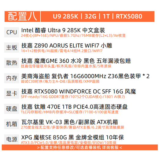 Gigabyte RTX5080/5070TI/5060TI/14700KF Ultra7 265KF Intel computer host e-sports game live broadcast customized DIY desktop machine eight U9 285K丨RTX5080