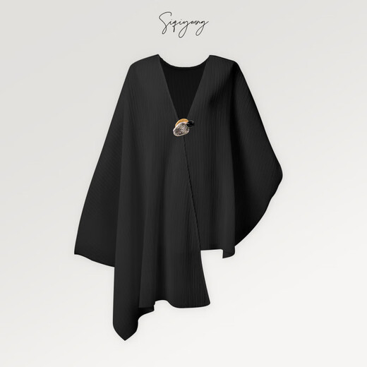 SIQIYOUNG Artist Series - Multi-Wear Cape Large Pleated Shawl Multi-Wear High-end Outerwear Mist Black One Size F