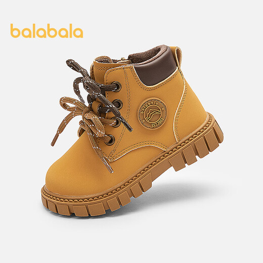 Balabala children's shoes, children's boots, Martin boots, girls and boys, autumn and winter velvet short boots, trendy rhubarb boots
