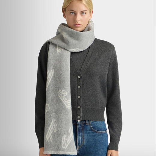 BALLY new product 25 autumn and winter new scarf women's color block wool scarf shawl letter scarf 6312160 light gray 6312160