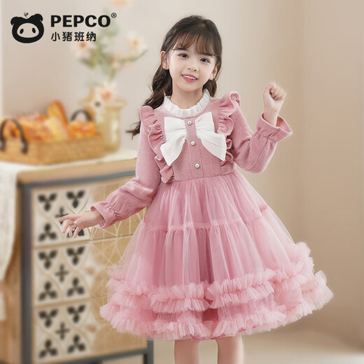 Piggy Banner (PEPCO) Girls Winter Dress Fashionable Autumn and Winter Girls Puffy Skirt Children's Wear Princess Dress Winter Pink 150