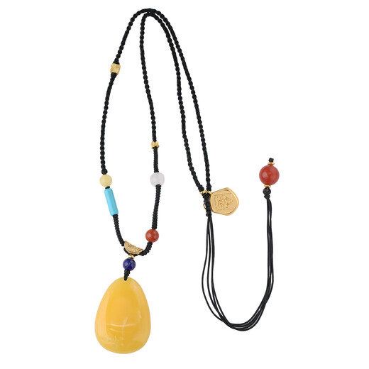 Potala Palace beeswax agate pendant turquoise 925 silver inlaid agate braided rope necklace men and women birthday gift for girlfriend beeswax agate pendant