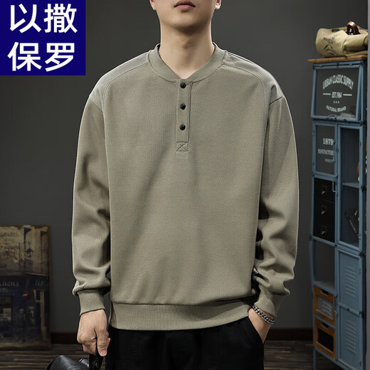 Isaac Paul (YISABAOLUO) autumn and winter velvet American retro Henry collar sweatshirt men's heavyweight trendy brand half cardigan coat loose long-sleeved POLO shirt black velvet M _Suitable weight 90-130Jin Jin is equal to 0.5 kg